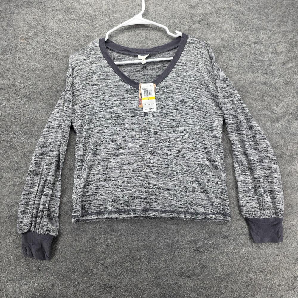 Self Esteem Sweater Womens Medium Black Gray Soft Cozy Long Sleeve Pullover